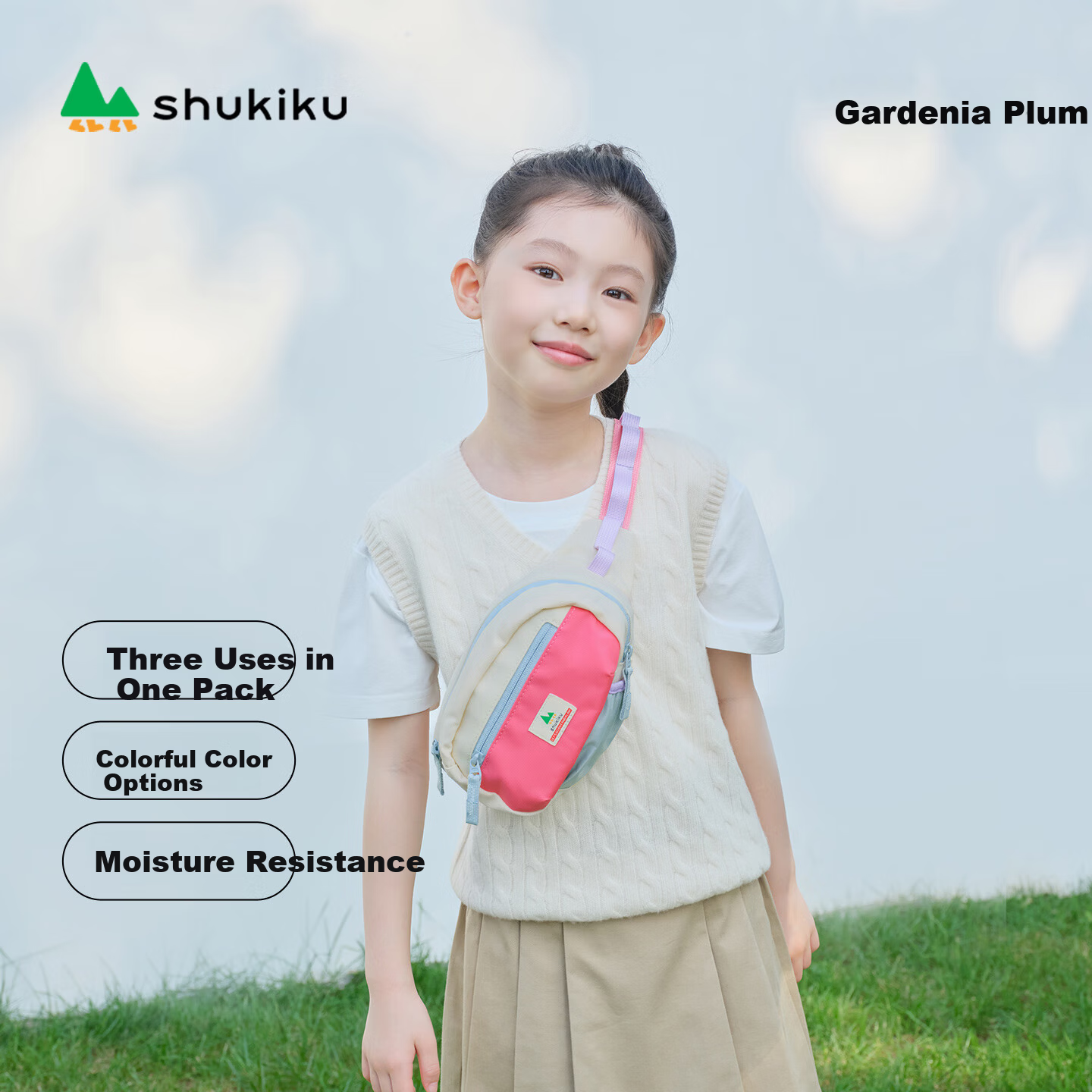 SHUKIKU Ledudu Kids Casual Colorblock Crossbody Bag Outdoor Travel Sports Chest Waist Bag Gardenia Plum One Size