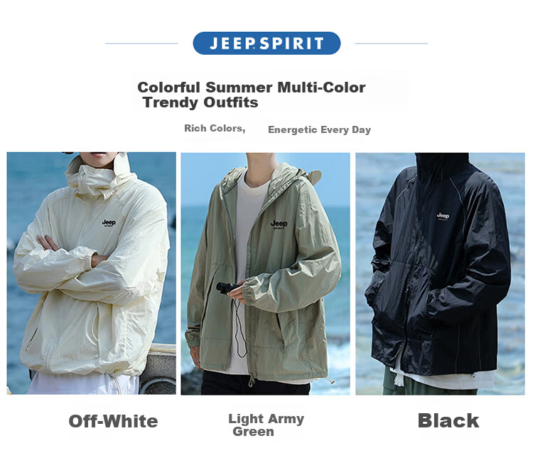 JEEP SPIRIT Unisex Ice Silk Sun Protection Jacket Summer UPF50+ Waterproof UV Protection Coat Off-White 3XL 4
