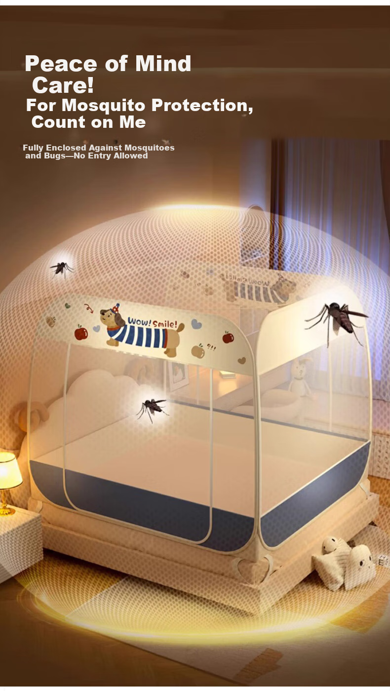 MUJI Class A No-Installation Steel Wire Mosquito Net Foldable Three-Door Mongolian Tent Mosquito Net Anti-Fall 1.8x2m Bed 3