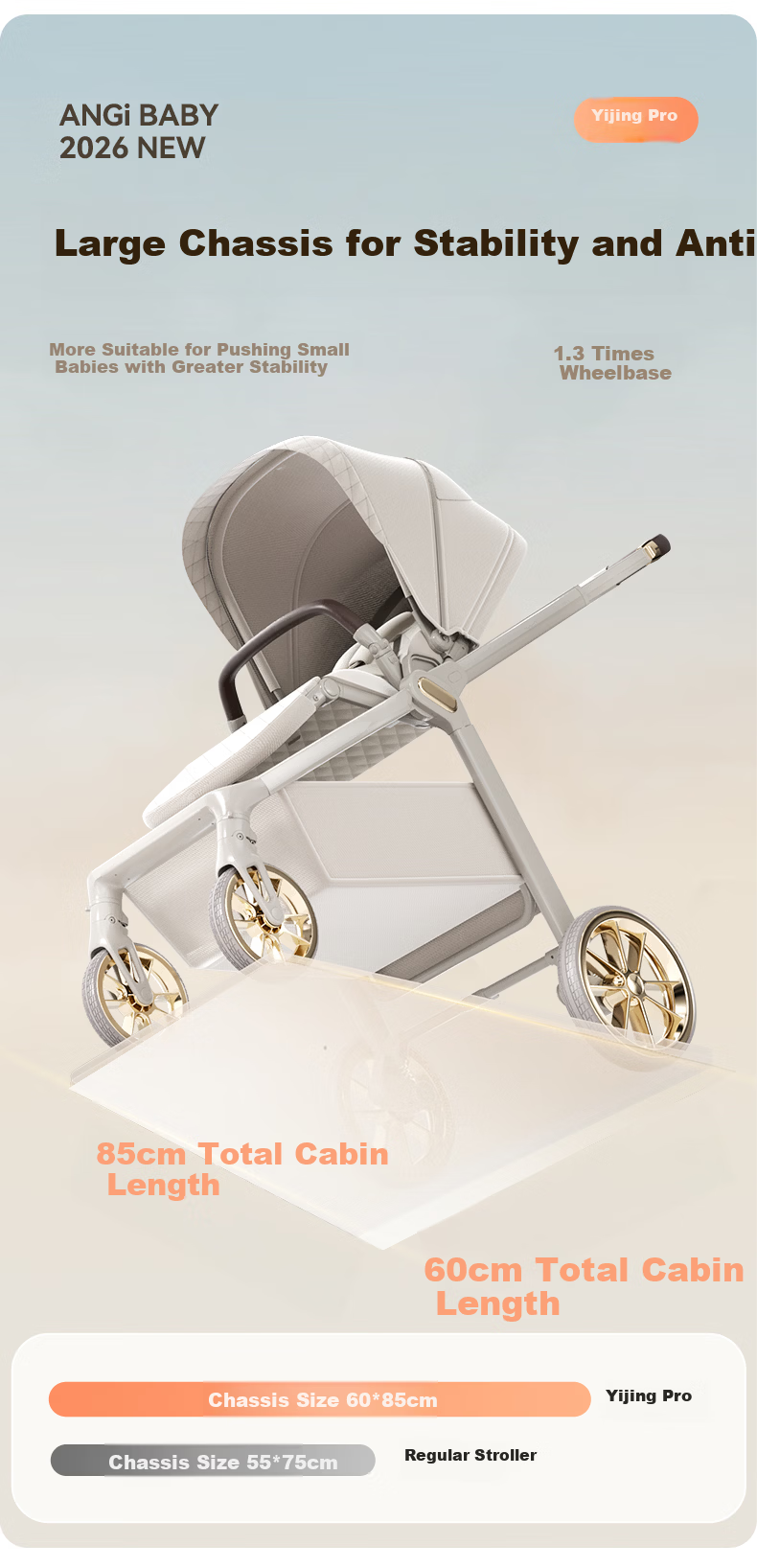 ANGI BABY Yijing Baby Stroller 0-3 Years Foldable Lightweight High Landscape Reversible Pushchair 15