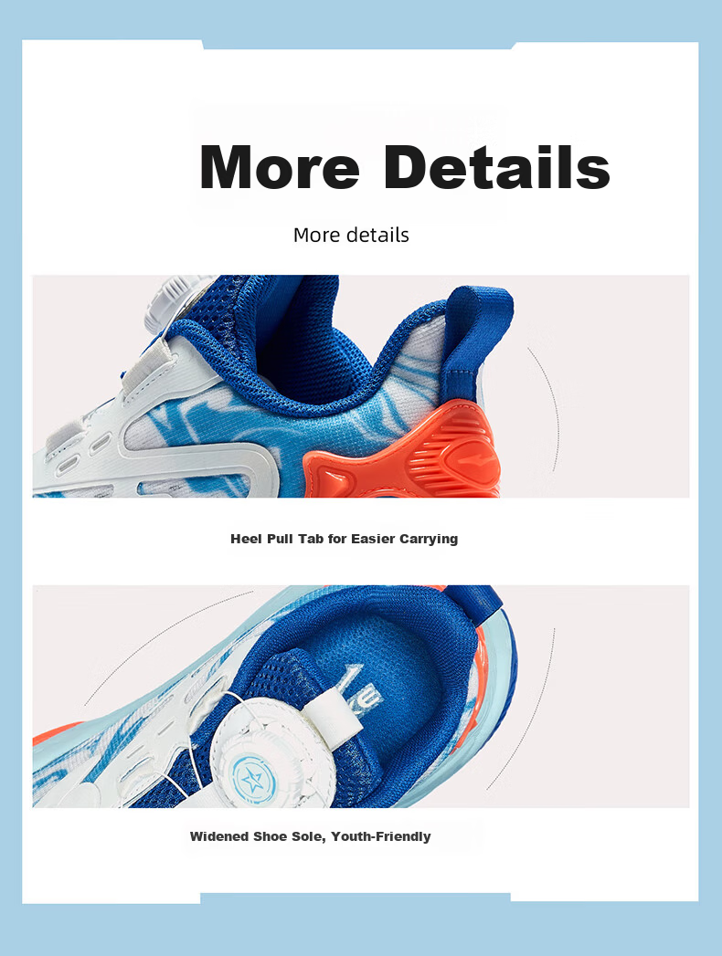 ERKE Children's Shoes, Boys' Training Shoes for Older Kids, Summer Basketball Shoes with Rotary Buckle, Erke White/speed Blue, Size 40 9