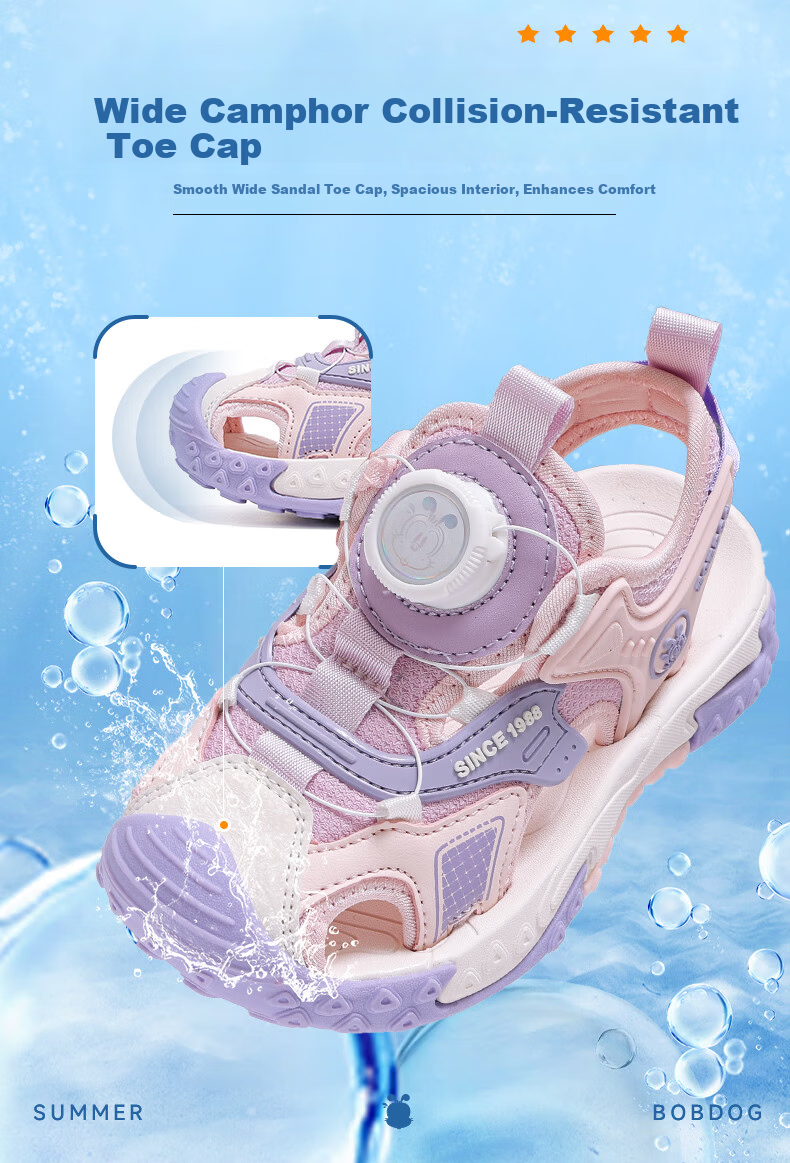 BOBDOG Girls Summer Sports Sandals Toddler Closed-Toe Beach Shoes 105542042 Pink Purple/Light Pink Size 27 4