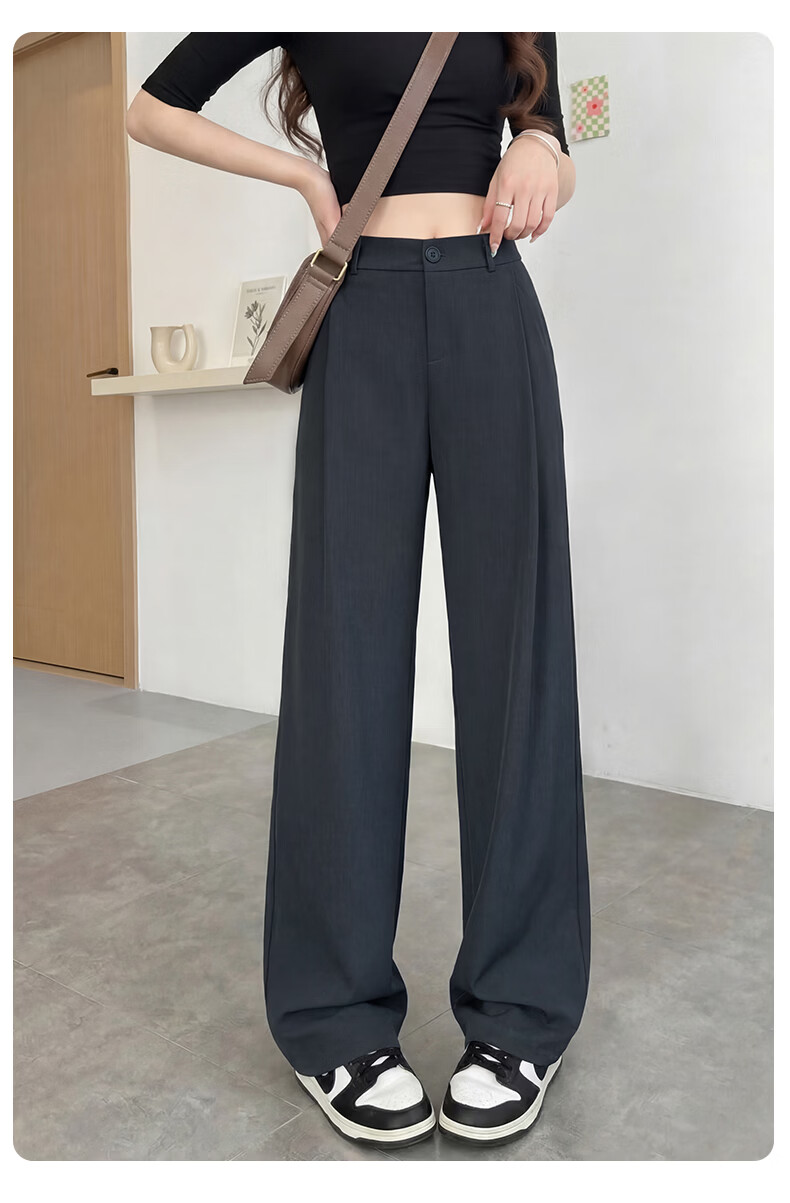 Langsha Women's Summer Thin Slim Fit Draped High-Quality Narrow Wide-Leg Loose Straight-Leg Dress Pants Casual Floor-Length Trousers 16