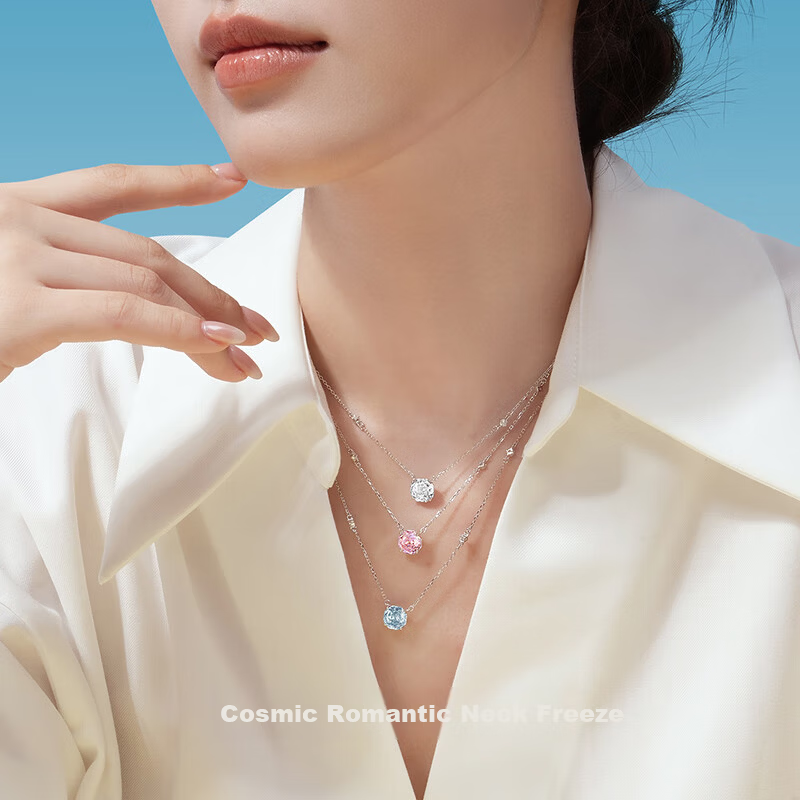 CHOW TAI SENG Rose Nebula S925 Silver Clavicle Necklace Moonlight White Birthday Gift for Girlfriend