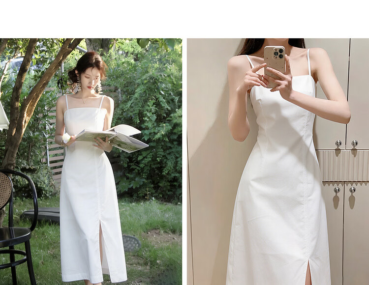 MT Oxygen Pure Cotton Summer Elegant Split Strap Mid-Length Flared Dress Slim Fit High-End Women 11