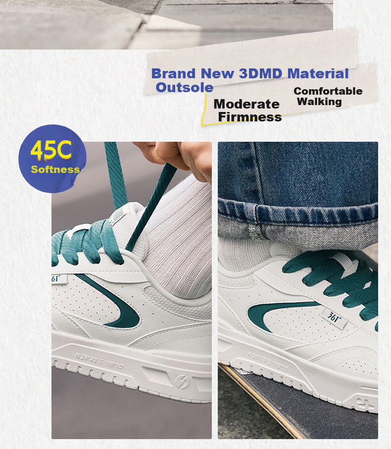 361° Men's Sports Shoes Spring Summer New Retro Leather Basic White Casual Sneakers 672616619-5 17
