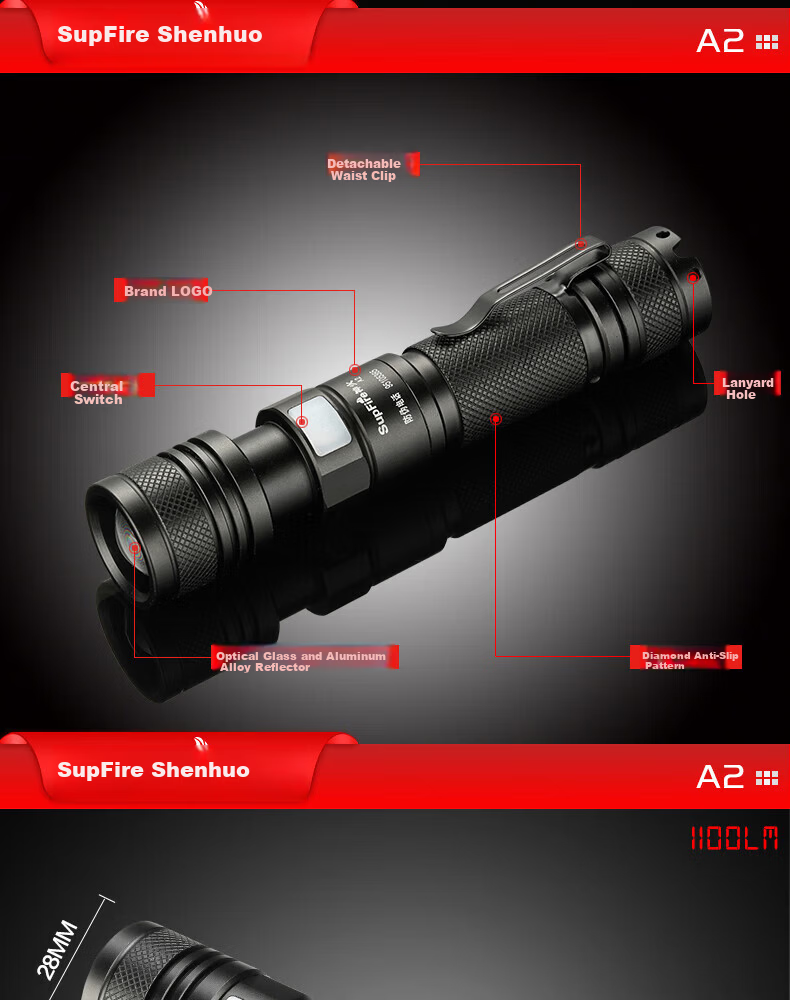 SupFire Superfire Mini Flashlight A2 15W+2200mAh Built-in Battery P50 6