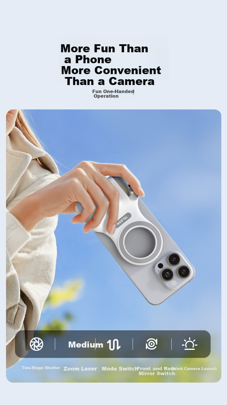 TELESIN Mobile Photography Handle Master Imaging Handle Magnetic Phone Stabilizer Handheld Camera Grip Compatible with Apple Huawei Xiaomi Bluetooth Infinite Zoom Anti-Shake Assistant 10