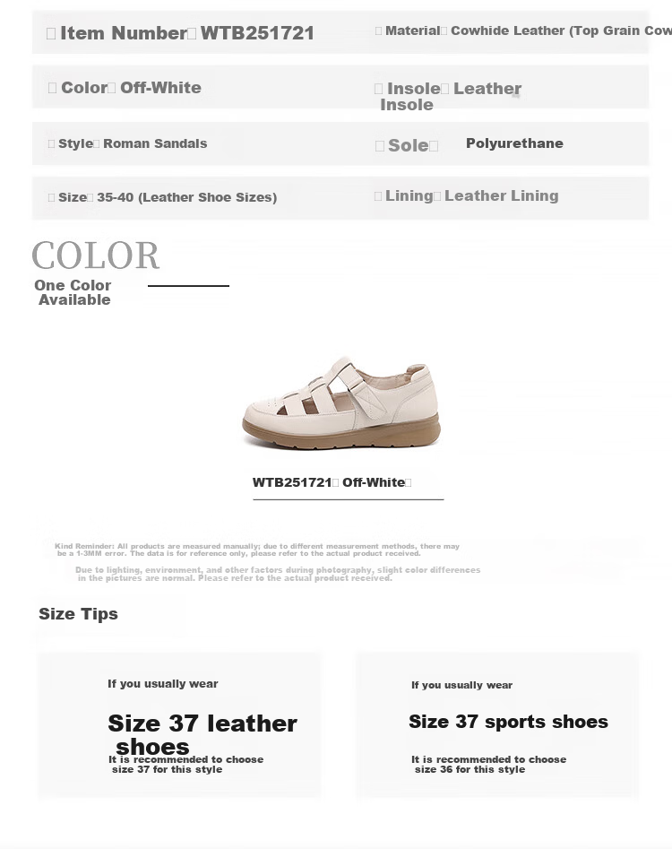 Red Dragonfly Women's Beach Open-Toe Leather Sandals Soft Sole Casual Flat Versatile Shoes WTB251721 Off-White Size 35 4
