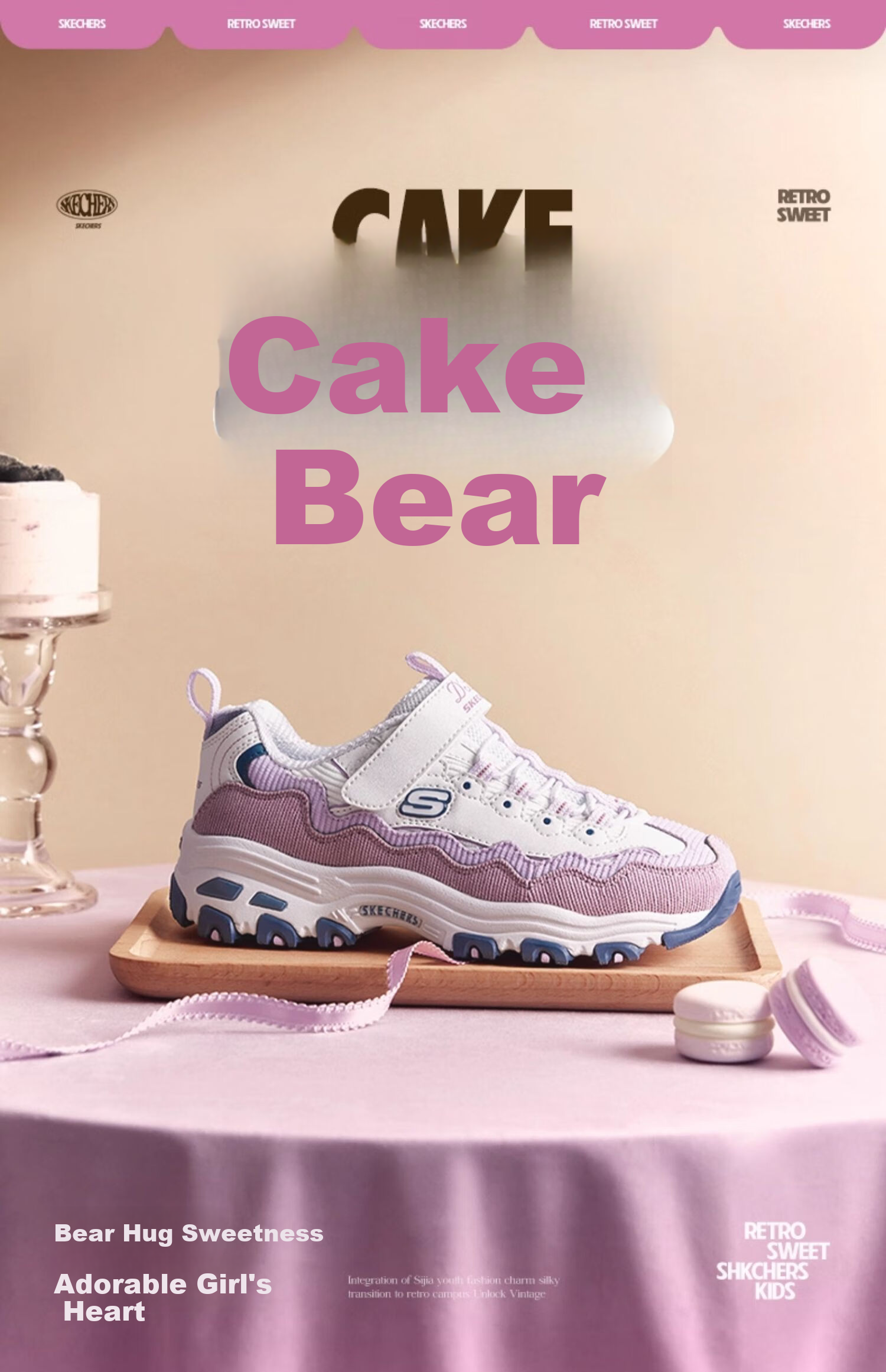 Skechers Self-operated Kids Cake Bear Panda Shoes Girls Fashion Classic Casual Dad Sneakers 303951L 1