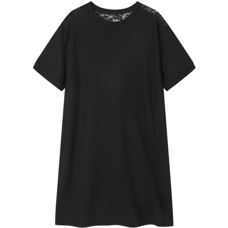 Demana Cloud Soft Cotton Series Summer Lazy Casual Round Neck Lace Splice Loose Slim Petite Women's Dress