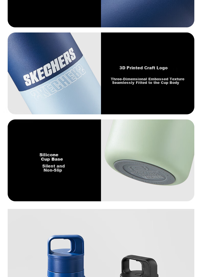 Skechers Qingyu Flash Insulated Water Bottle Student Portable Large Capacity Car Outdoor Deep Blue Summit 550mL 17