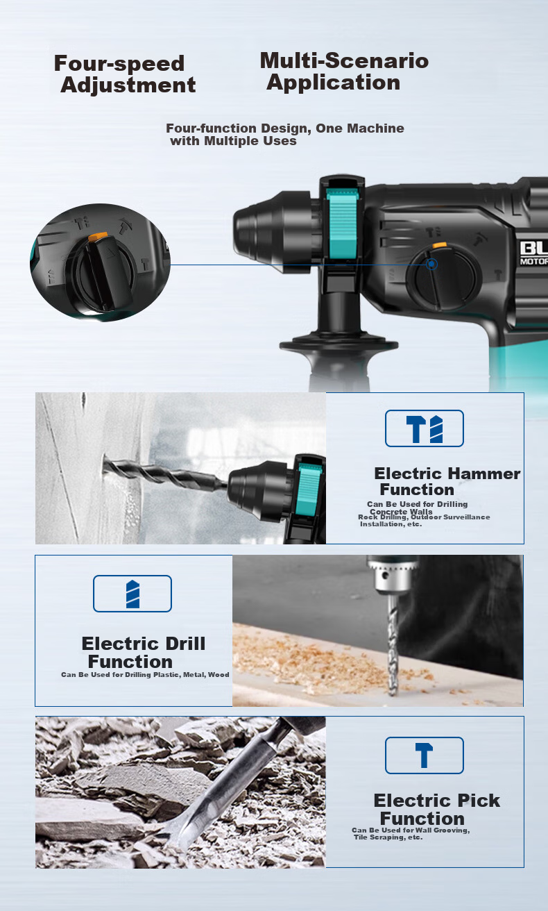 Dayi 40V Brushless Cordless Rotary Hammer Drill 22mm Electric Chisel Impact Groove Concrete Hammer 5