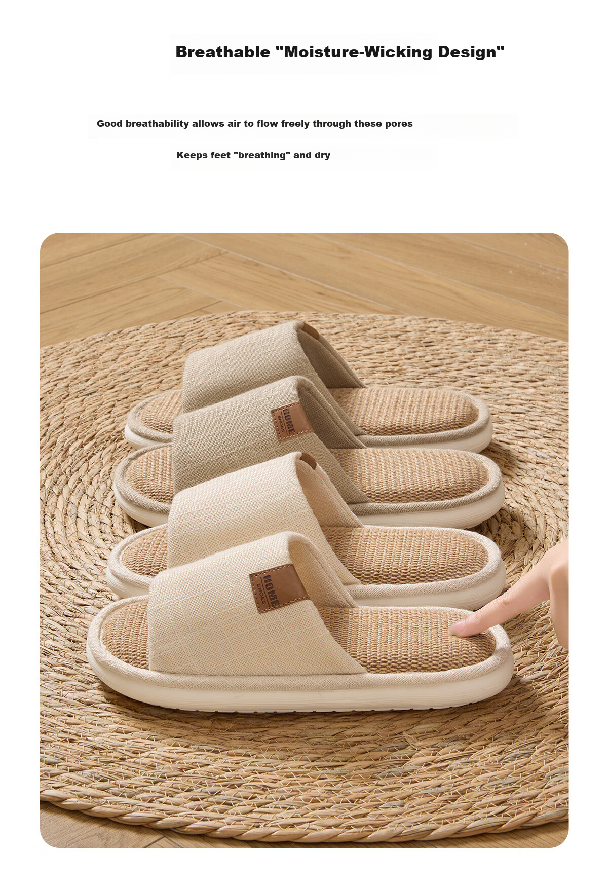 Runrou Linen Men's Slippers Spring Autumn Indoor Home Quiet Non-slip Breathable Antibacterial Odor-resistant Cotton Linen Four Seasons Slippers 4