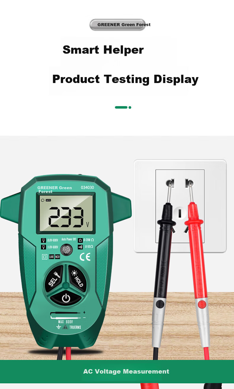 GREENER Digital Multimeter High-Precision Universal Smart Anti-Burn Backlit Large Screen Digital Display Electrician Multimeter Kit 9