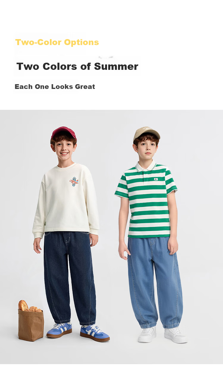Balabala [balaOne] Boys' Denim Jeans Children's Pants 2026 Summer Long Pants Curved Blade Style 7