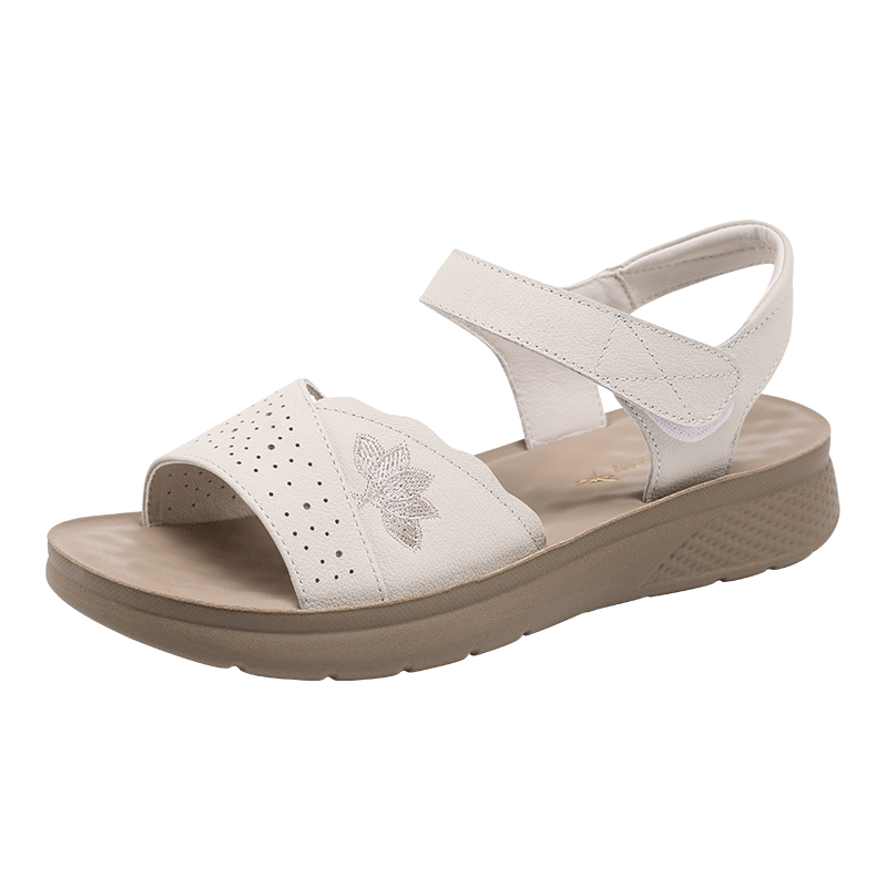 Red Dragonfly Sandals Leather Soft Sole Breathable Mom Shoes Middle-aged and Elderly Women's Non-slip Beach Shoes WTK265352 Off-white 37