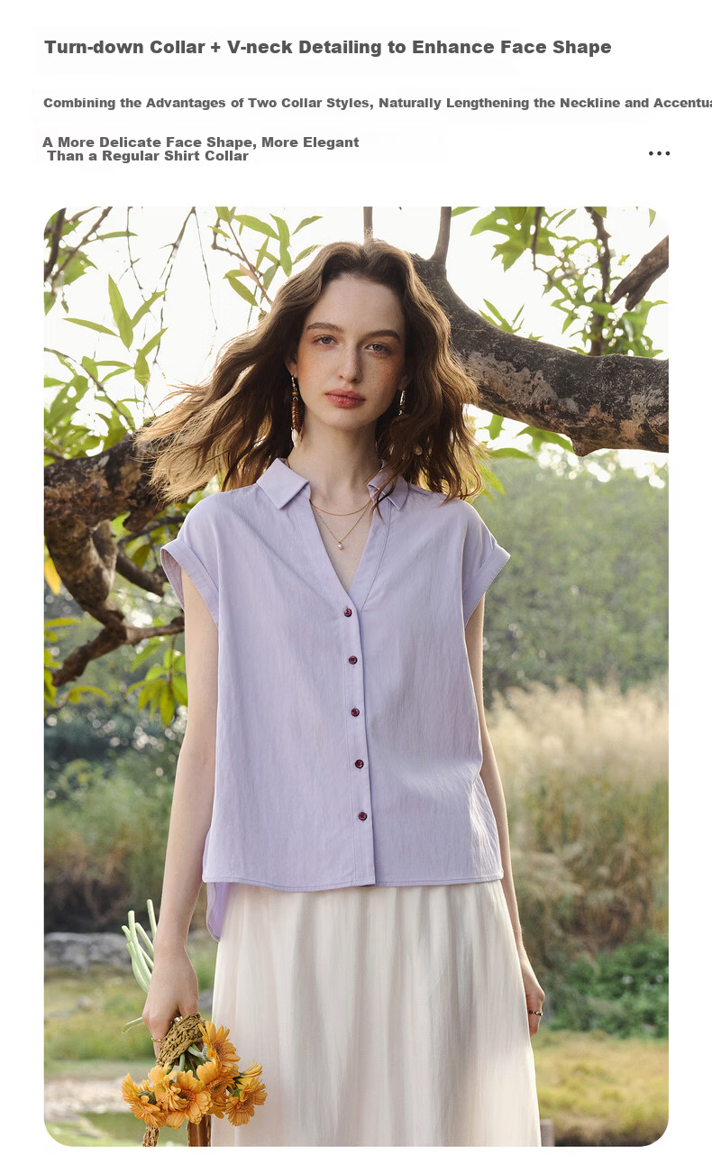 Olrain Lazy Design Short Sleeve Shirt Women's Summer New Elegant Cardigan Top Purple M 9