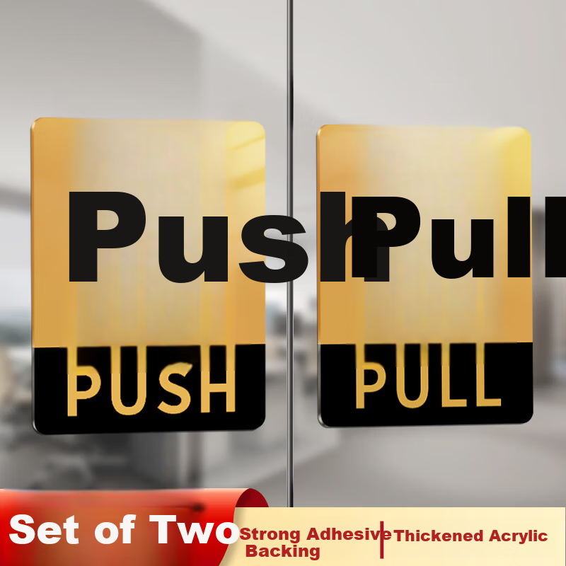 AimoHui Acrylic Sliding Door Sticker for Shops and Hotels, Self-Adhesive Black Gold Style, 10x8cm Pair