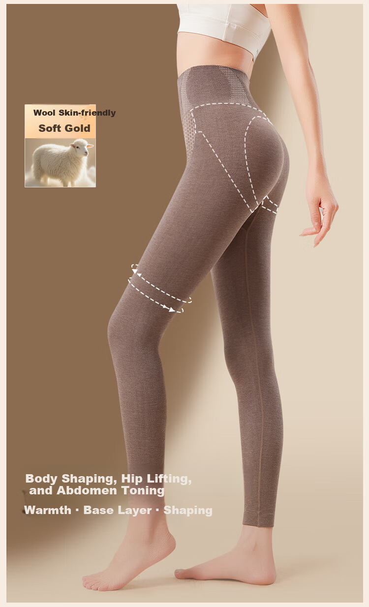Urban Beauty Thermal High-Waist Wool Blend Warm Leggings for Women Autumn Pants with Tummy Control, Pink, Size L 2