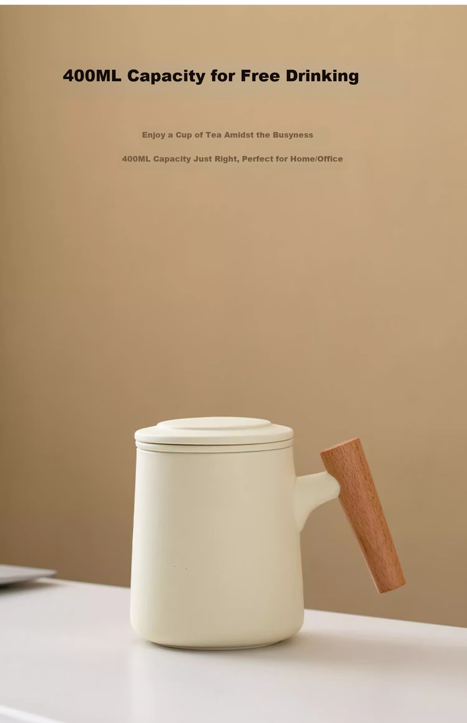 PINYU Mutton Fat Jade Tea Cup with Lid Ceramic Mug for Home Office High-End Tea Set White 370ml 14