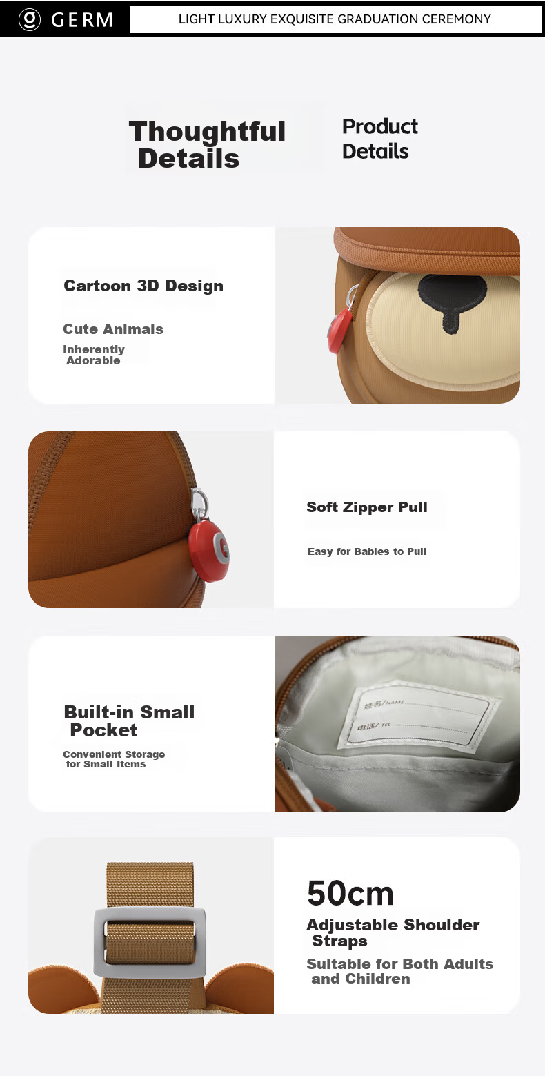 Germ Multifunctional Mini Kids Crossbody Bag Water-Resistant Lightweight Chest Bag Outdoor Travel Bubble Rabbit 3-10 Years 10