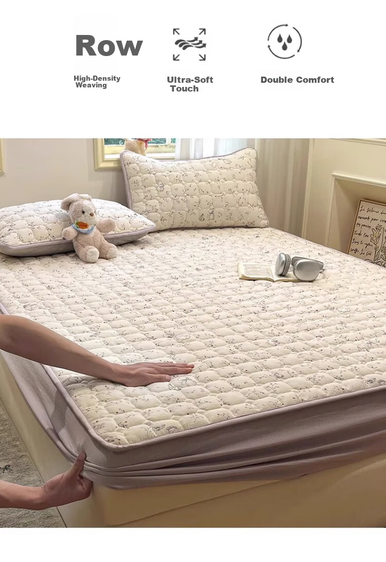 MUJI A-Class 100% Cotton Quilted Fitted Sheet Single Piece Pure Cotton Mattress Protector Cover 1.8x2m Bed 5