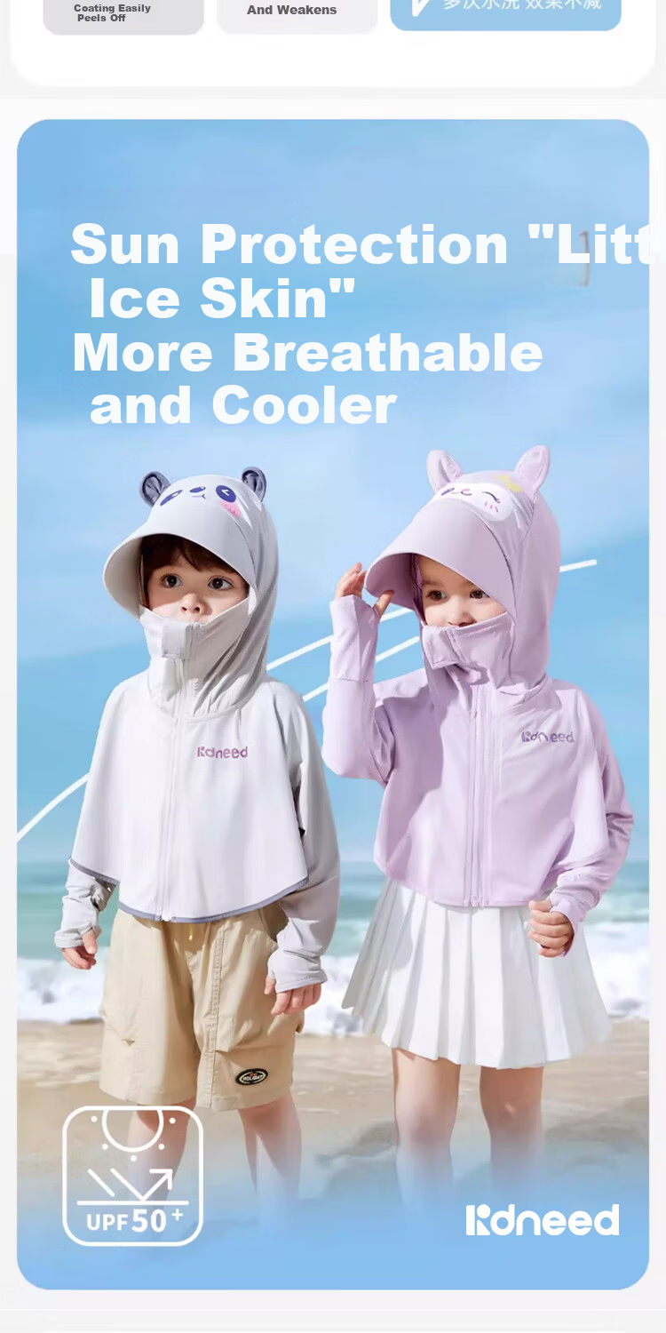 Kidsneed Children's Summer Sun Protection Jacket Ice Silk Cooling Baby Sun Protection Outdoor Breathable Sunshade Boys and Girls Sun Protection Cape 2