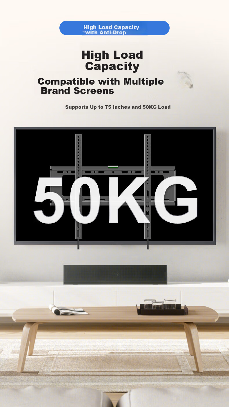 Kaiqi TV Wall Mount Bracket 42-75 Inch Fixed TV Wall Mount Stand Compatible with Hisense, Skyworth, TCL, Konka, Huawei Smart Screen, Xiaomi and More 8