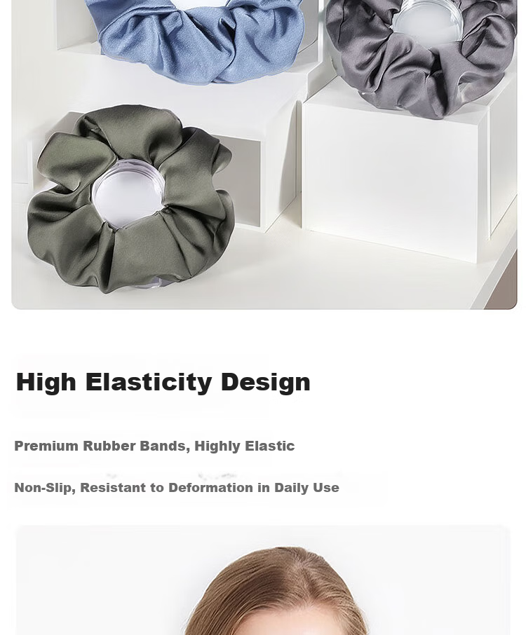 M2KA Pillow Large Intestine Hair Tie Women New Oversized Sleep Satin Hair Rope Hair Care Damage-Free Black Small Size 8
