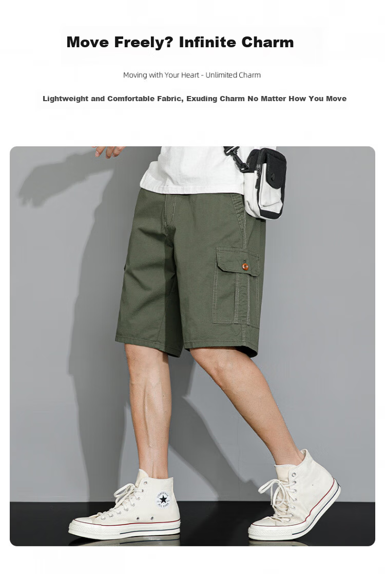Romon Workwear Casual Cotton Shorts Men Summer Thin Elastic Waist Loose Straight Breathable Five-Point Pants Gray Green XL 11