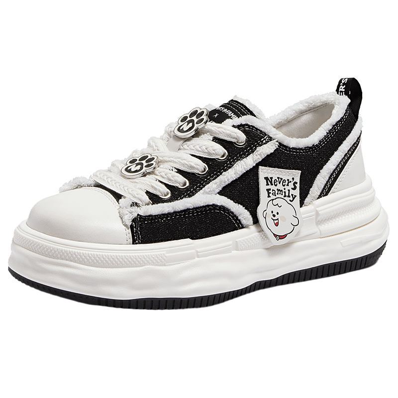 CAMEL Naiwa Collaboration Women's Casual Sneakers Lightweight Thick Sole Height Increasing Sports Shoes L26S504208 Black Size 36