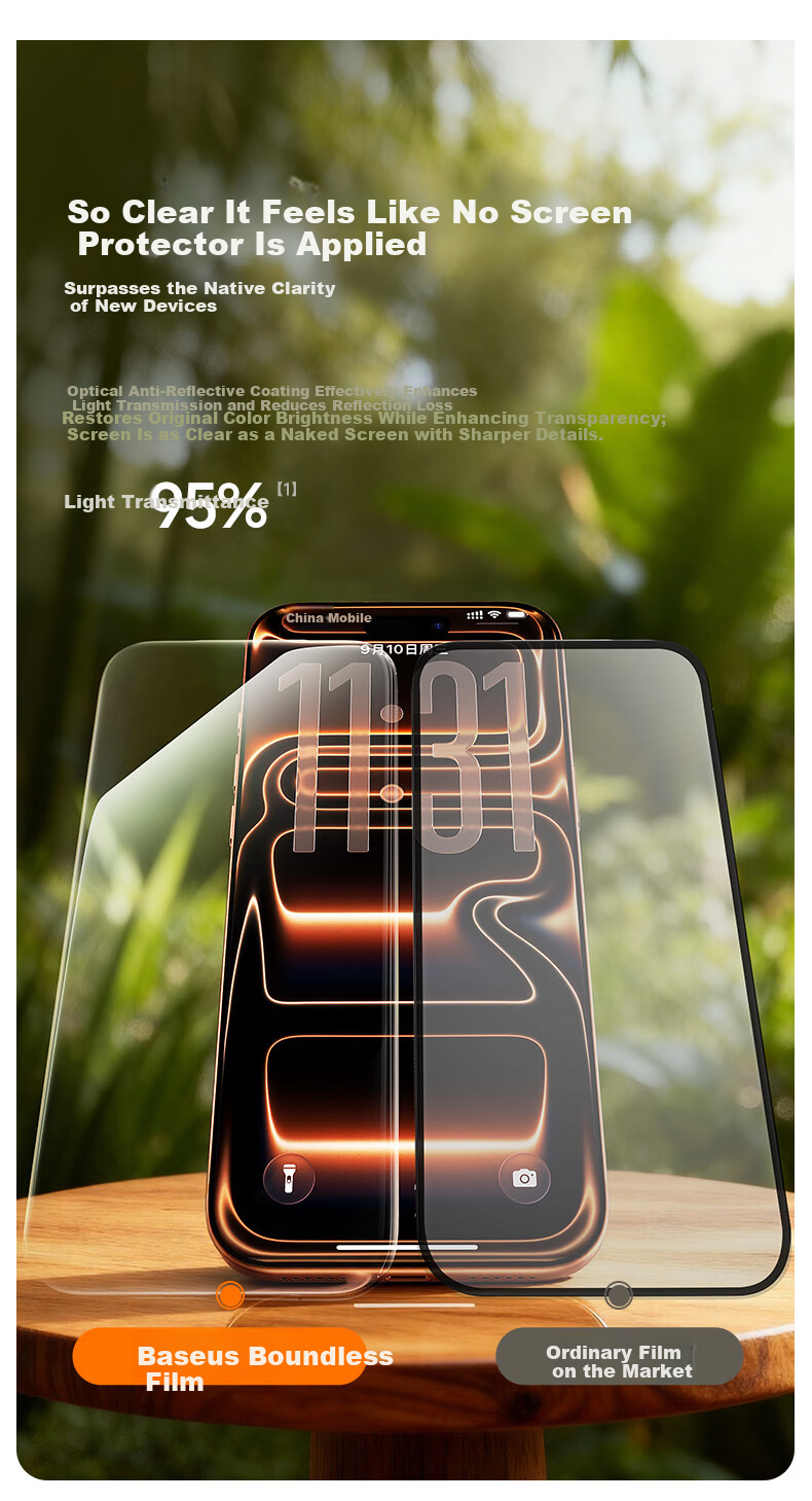 BASEUS [AR Anti-Reflective | 1:1 Mold] IPhone 18 Pro/17 Pro Tempered Glass Screen Protector, Apple 18 Pro/17 Pro Phone Film, Dust-Free Chamber Protective Film, Single Piece 11