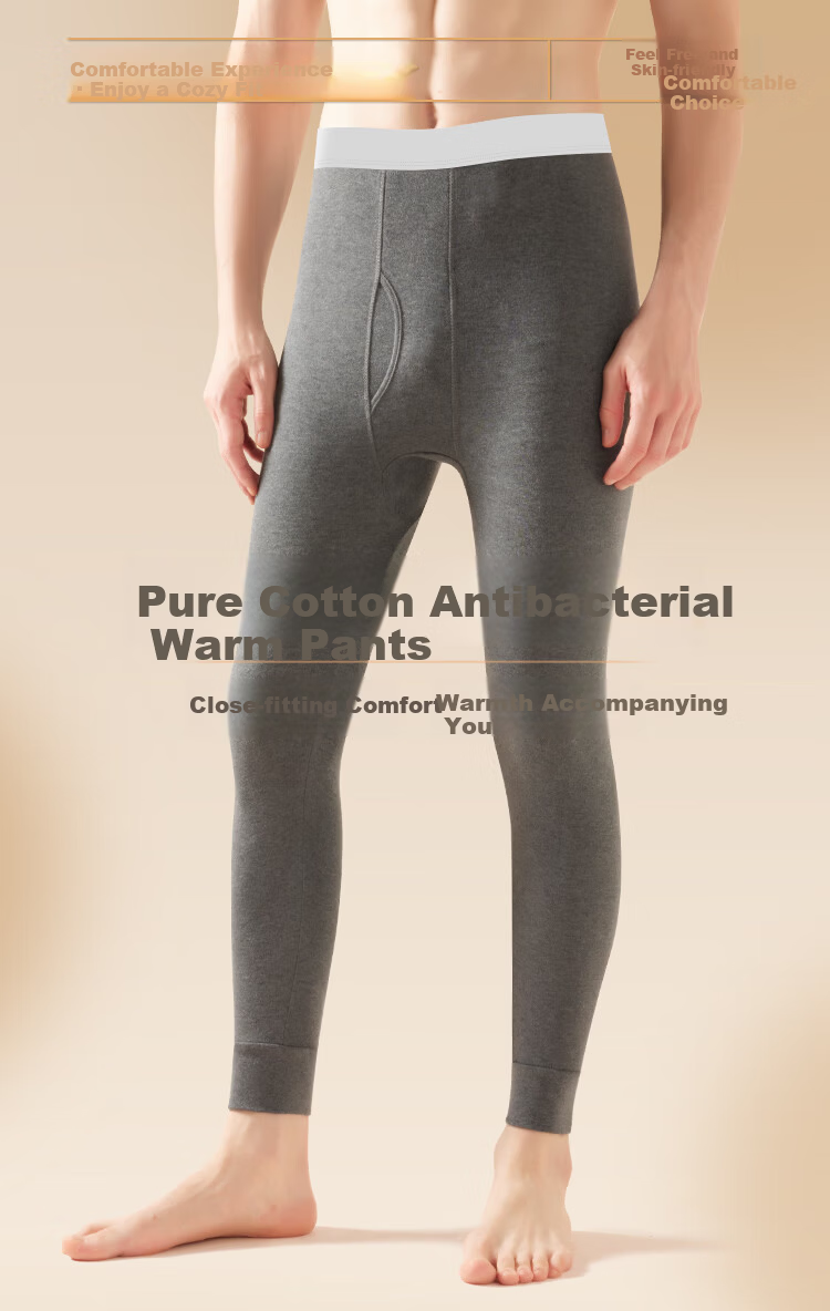 Nanjiren 2-Pack Men's Autumn Long Johns, 100% Pure Cotton Thermal Underwear, Antibacterial And Anti-Mite Thin Base Layer Cotton Pants, 2XL 1