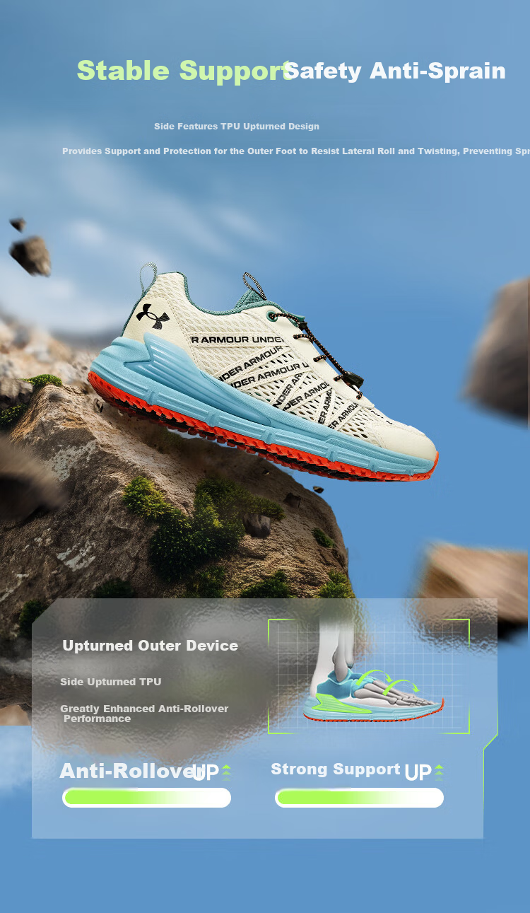 Under Armour Kids Outdoor Shoes Boys and Girls Hiking Strap Mesh Breathable Casual Sports Shoes 6