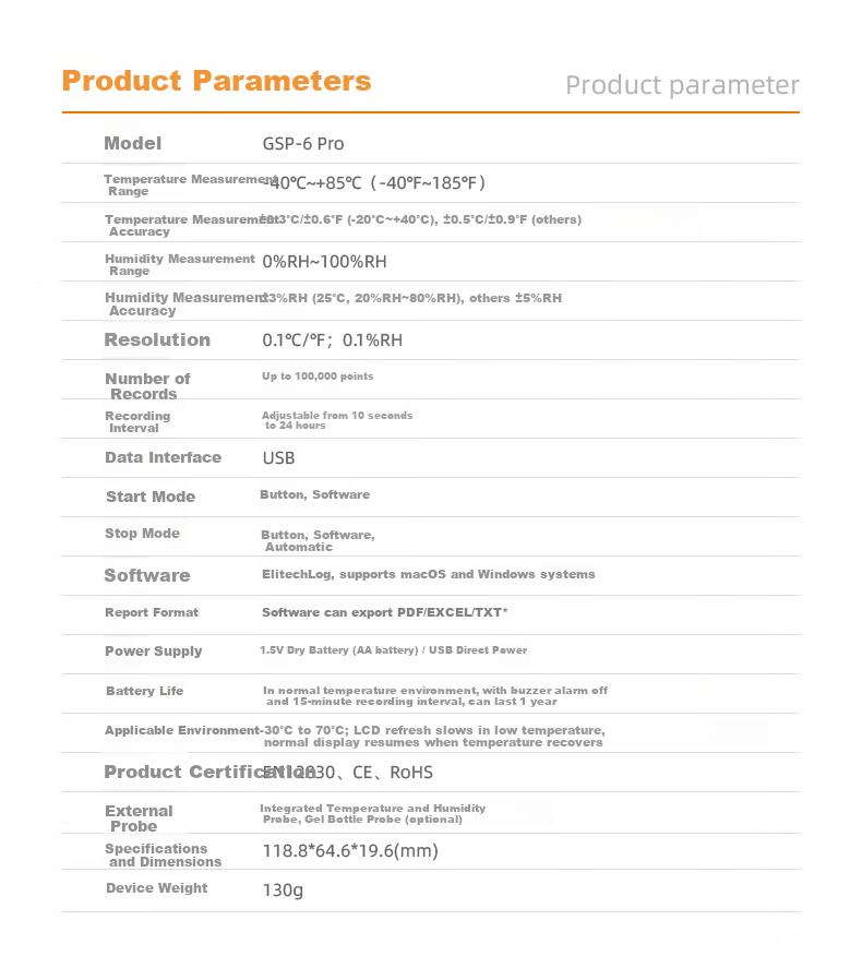 Elitech GSP-6pro High-Precision Temperature And Humidity Logger, Medical Refrigerator Magnetic Temperature And Humidity Meter, Mobile Phone Bluetooth Export 14