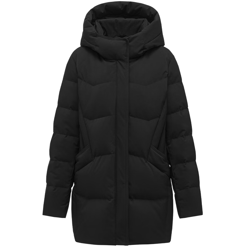 Tanboer Women's Mid-Length Hooded Down Jacket Casual Thickened Coat for Moms 510506D Black Size 170
