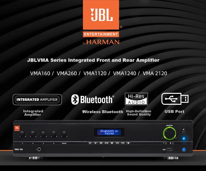 JBL VMA160 Amplifier Background Music Commercial Public Address Conference Room Store Restaurant Constant Voltage and Constant Impedance Amplifier Bluetooth USB Microphone Interface 1