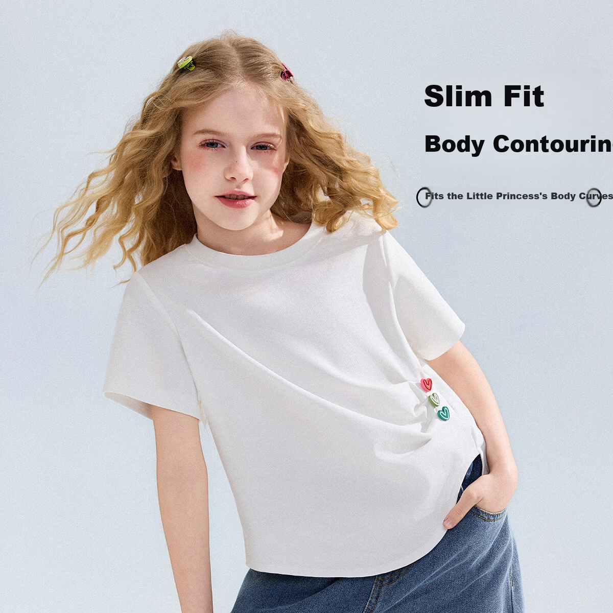 ASK JUNIOR Kids Short Sleeve T-Shirt 26 Summer Girls Side Ruffle Design Youth Half Sleeve Tee White 2