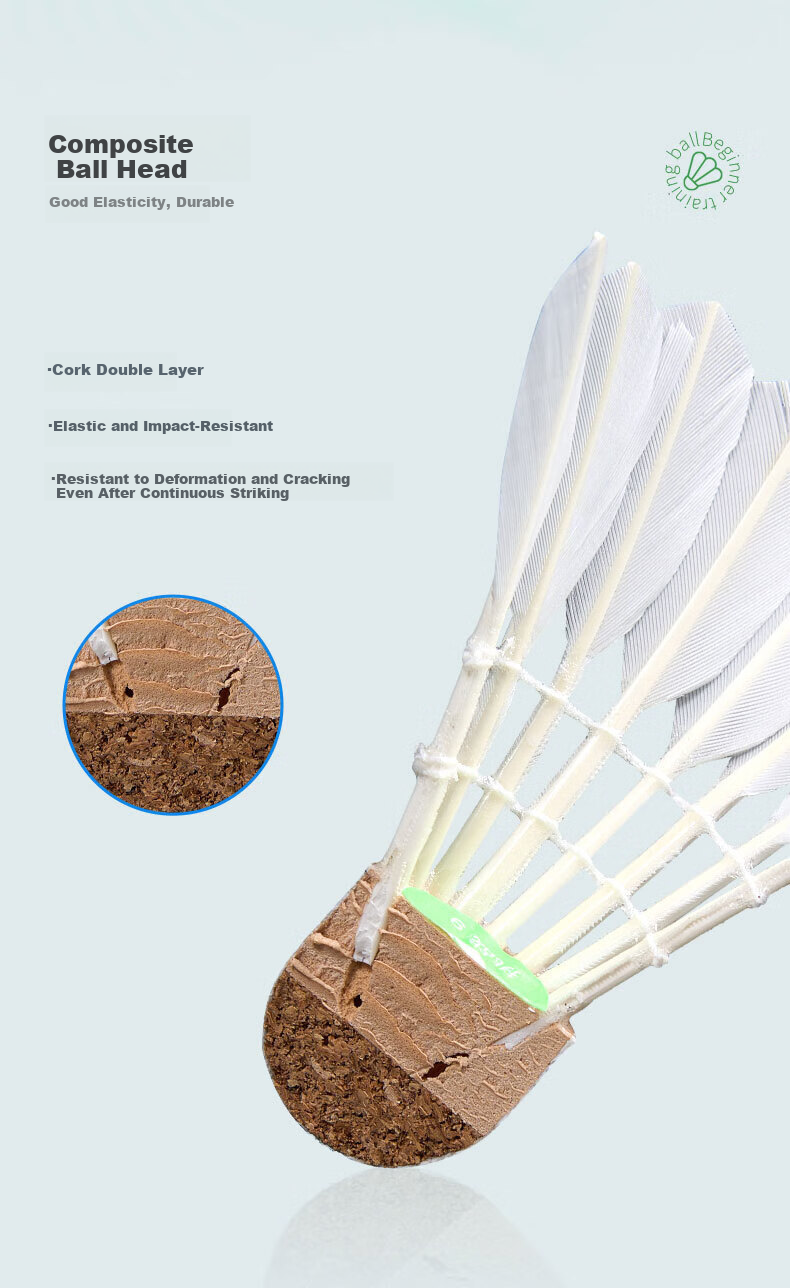KUMPOO GD9 New Badminton Feathers 12-Pack Durable Stable Flight Goose Feathers for Competition and Training 5