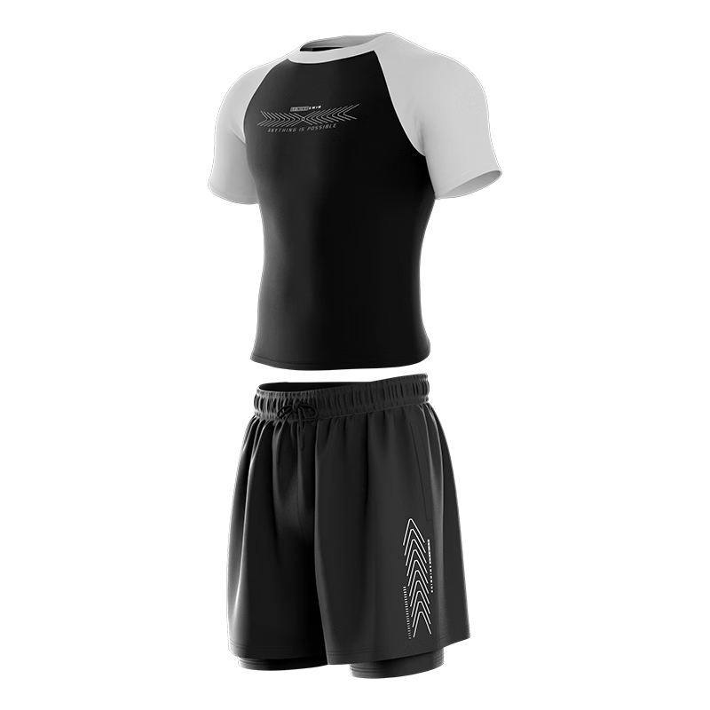 LI-NING Youth Swimming Suit for Boys 12-18 Years Old Large Size Split Swimsuit 8522 Black White XL