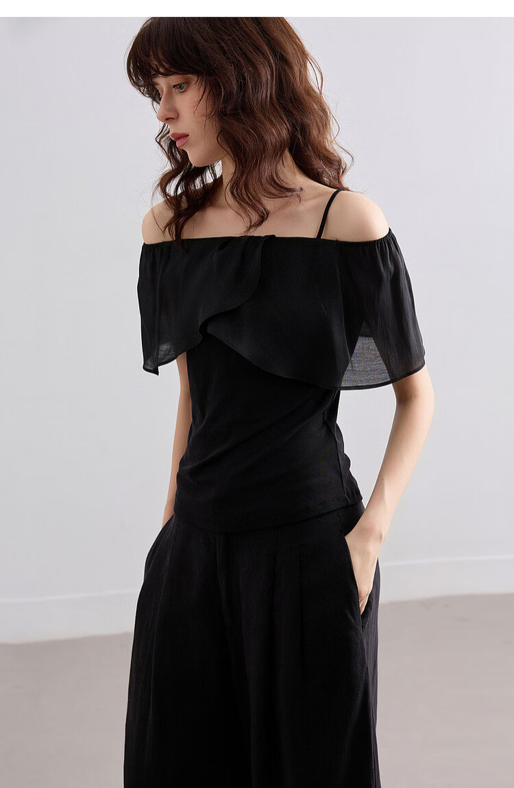 Demana [with Lyocell] Summer Sweet Style Patchwork Ruffle Spaghetti Strap Sleeveless Slim Fit Elegant Slimming Women's T-Shirt 17