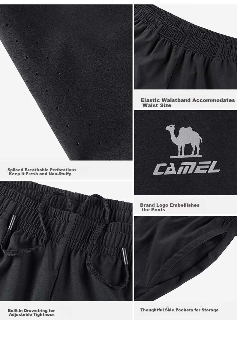 CAMEL Quick-Dry Men's Sports Pants Ice Cooling Sun Protection Antibacterial Straight Woven Pants C16BAYL6009 Phantom Black XL 5