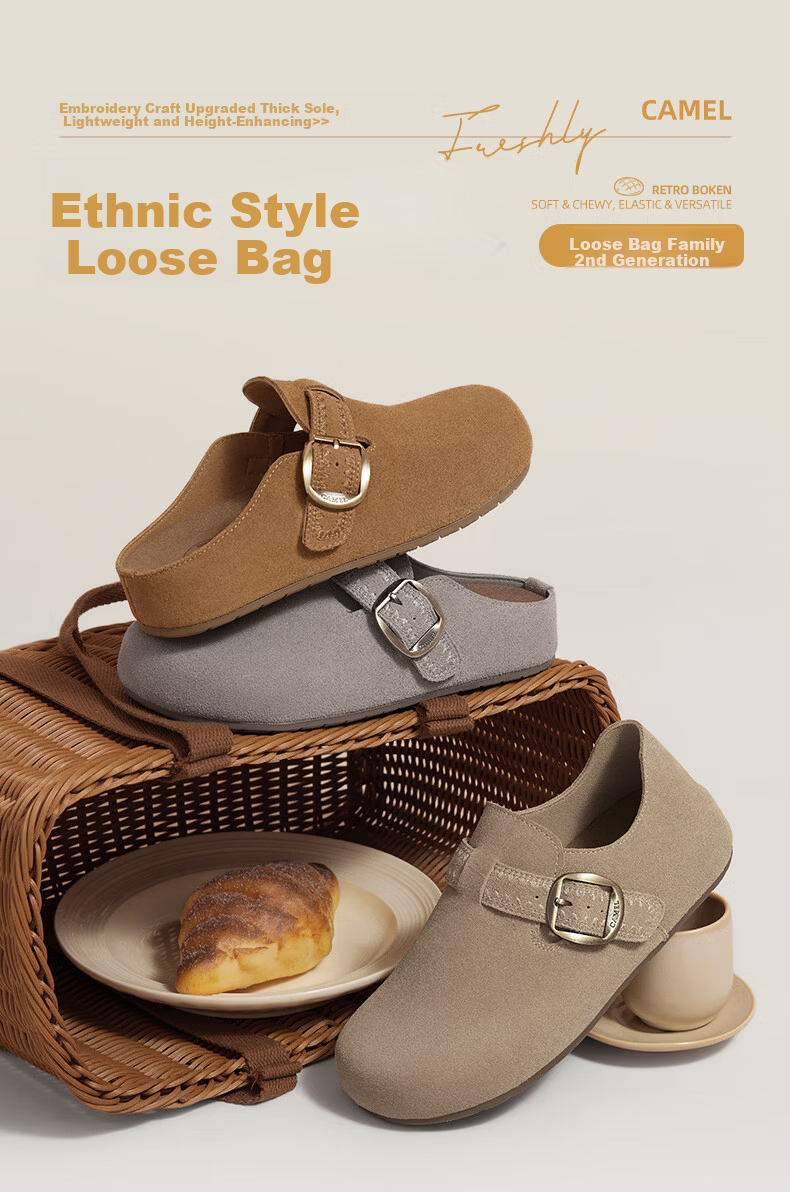 CAMEL Li Keyi Edition Loose Fit 2nd Generation Birkenstock Style Women's Casual Shoes L26S700198 Apricot 37 4