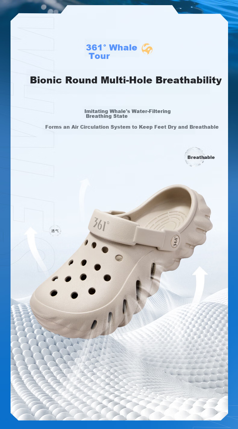 361° Whale Thick-Soled Clog Men's 2026 New Summer Quick-Dry Creek Shoes Non-Slip Slippers Men's Beach Shoes 5