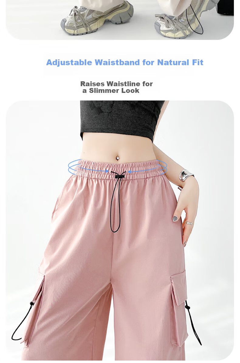 Langsha Women's Spring Summer Wide-Leg Cargo Pants American Style Hiking High-Waist Paratrooper Casual Street Dance Quick-Dry Sports Pants 11