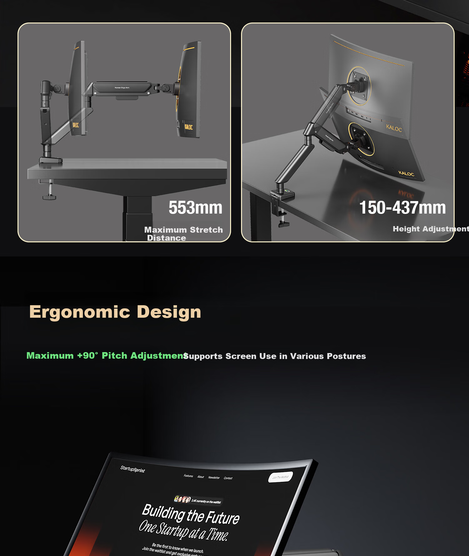 KALOC Monitor Arm Mechanical Arm Monitor Stand Arm Screen Mount Desk Clamp Computer Stand Gaming Monitor Riser 4