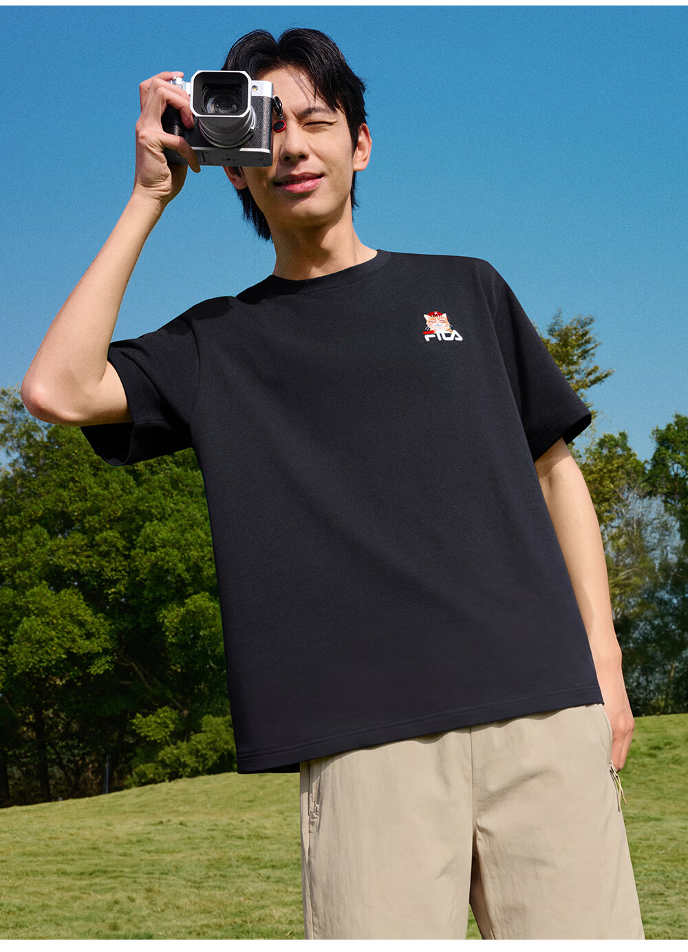 FILA Official 2026 Summer Couple Short Sleeve T-Shirt Casual Loose Fit Cotton Cat Knit Tee 30