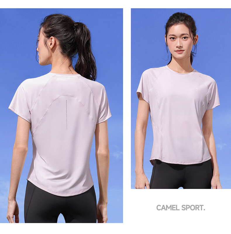 CAMEL Women's Ice Cooling Sports T-Shirt Quick-Dry Breathable Fitness Running Short Sleeve Y26BAWL6025 Dream Pink S 21