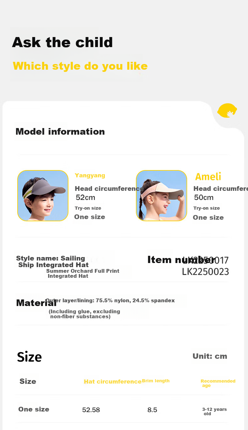Lemon Baby Kids Sun Protection Hat Boys Girls Sports Open-Top Sun Hat Baby Child Sunshade Cap 19